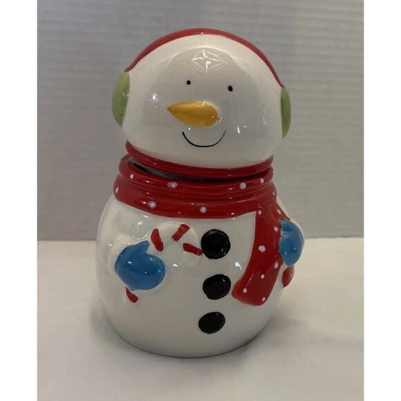 Boston Warehouse Trading Corp Ceramic Snowman Cookie Jar Medium Height 7” - Picture 1 of 16